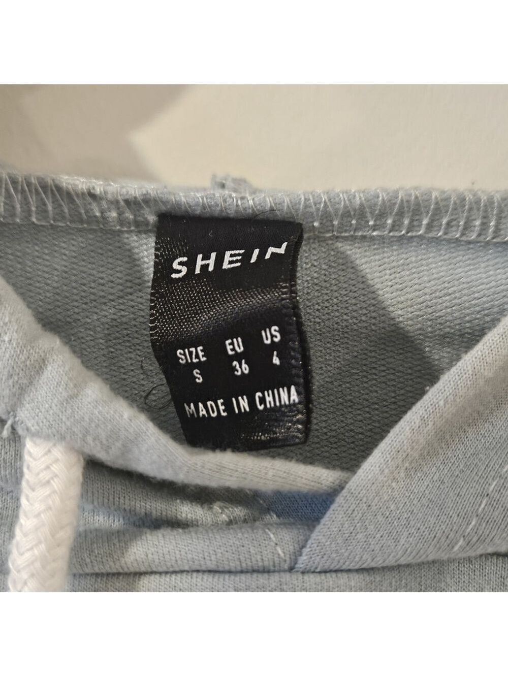 Cropped Hoodie Sweatshirt Size S Gray White Blue Long Sleeve - Picture 3 of 3